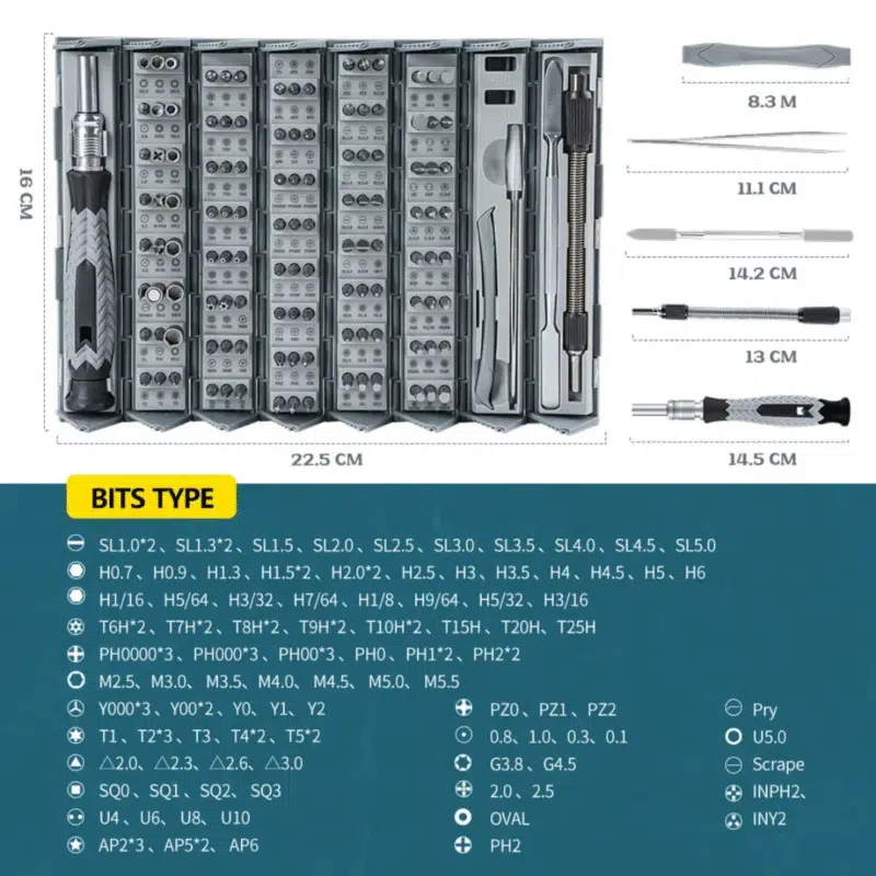 ست پیچ‌گوشتی Precision ۱۲۸-in-1 با فولاد کروم-وانادیوم و قابلیت مگنتیک – جعبه ابزار حرفه‌ای تعمیرات - تصویر 8