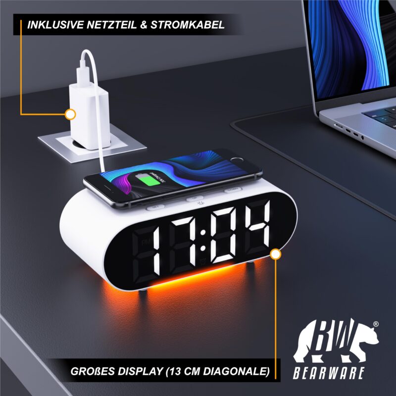 ساعت رومیزی دیجیتال مدل GH9000 با نور Mood و شارژر بی‌سیم - تصویر 2