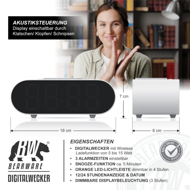 ساعت رومیزی دیجیتال مدل GH9000 با نور Mood و شارژر بی‌سیم - تصویر 3