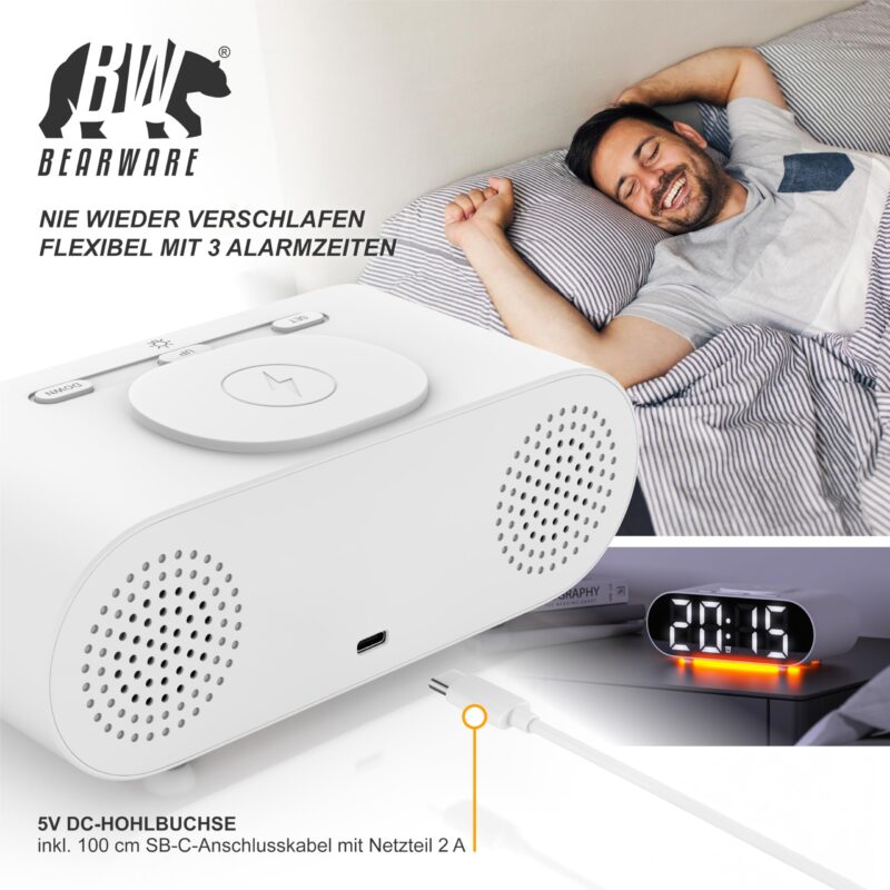 ساعت رومیزی دیجیتال مدل GH9000 با نور Mood و شارژر بی‌سیم - تصویر 4